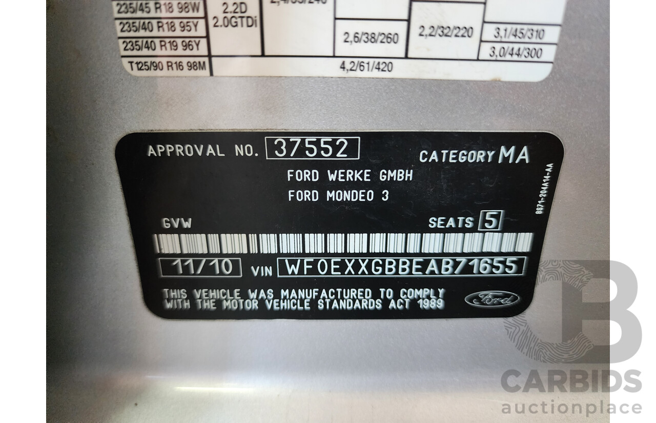 11/2010 Ford Mondeo LX TDCi MB 5d Hatchback Silver 2.0L