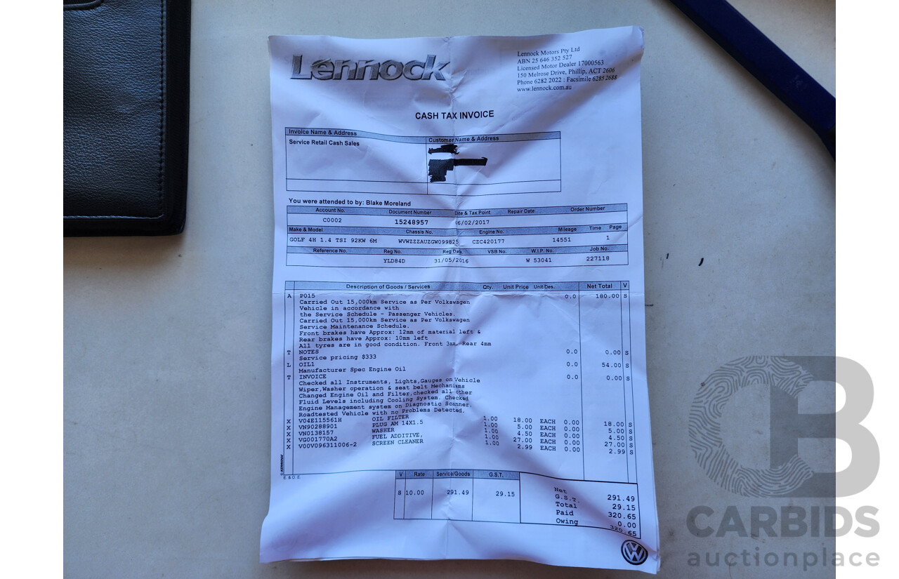 4/2016 Volkswagen Golf 92 TSI AU MY16 5d Hatchback White 1.4L