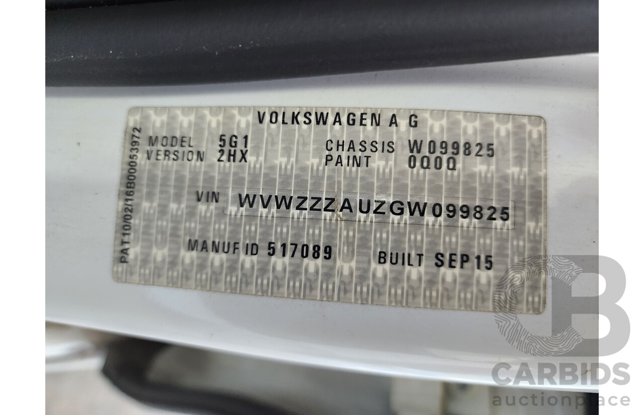 4/2016 Volkswagen Golf 92 TSI AU MY16 5d Hatchback White 1.4L