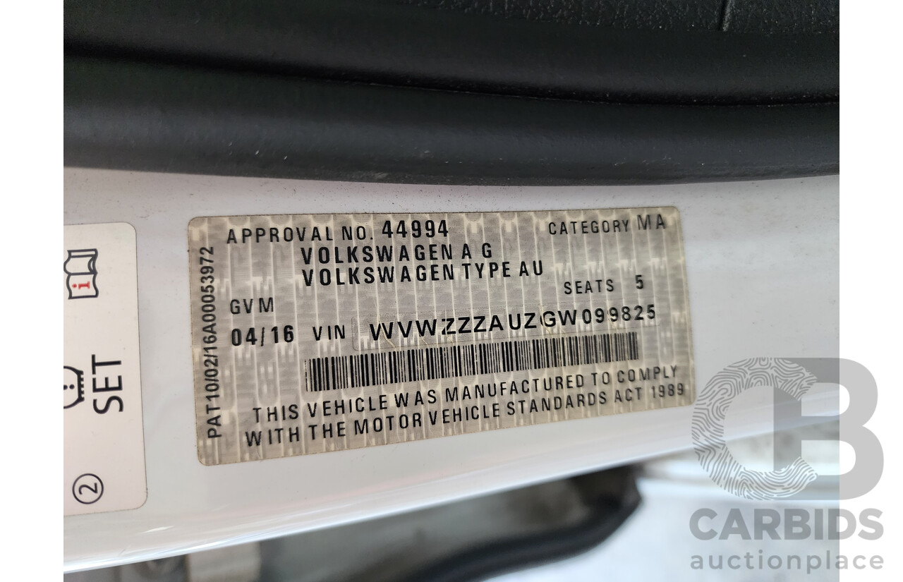 4/2016 Volkswagen Golf 92 TSI AU MY16 5d Hatchback White 1.4L