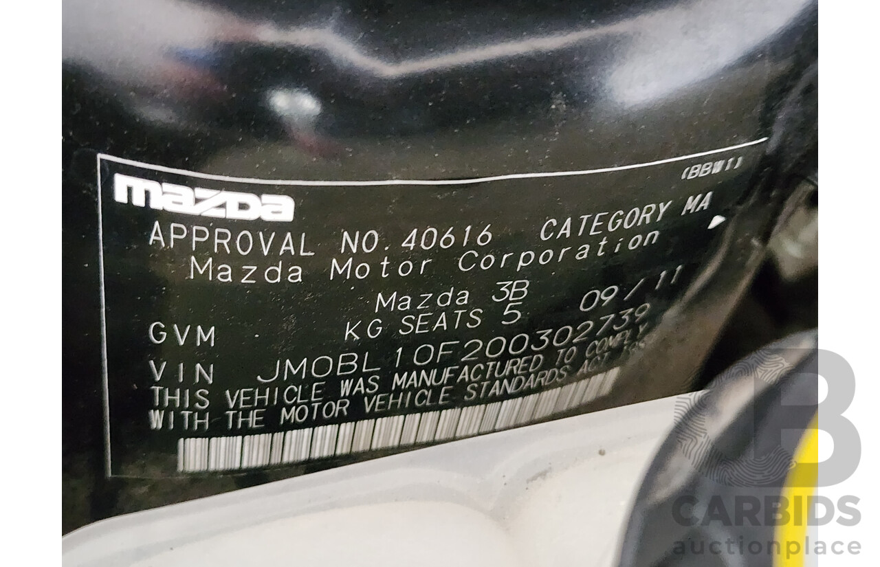 9/2011 Mazda Mazda3 NEO BL 10 UPGRADE 4d Sedan Black 2.0L