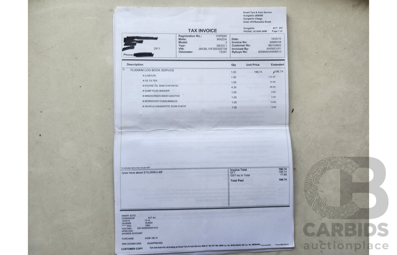 9/2011 Mazda Mazda3 NEO BL 10 UPGRADE 4d Sedan Black 2.0L