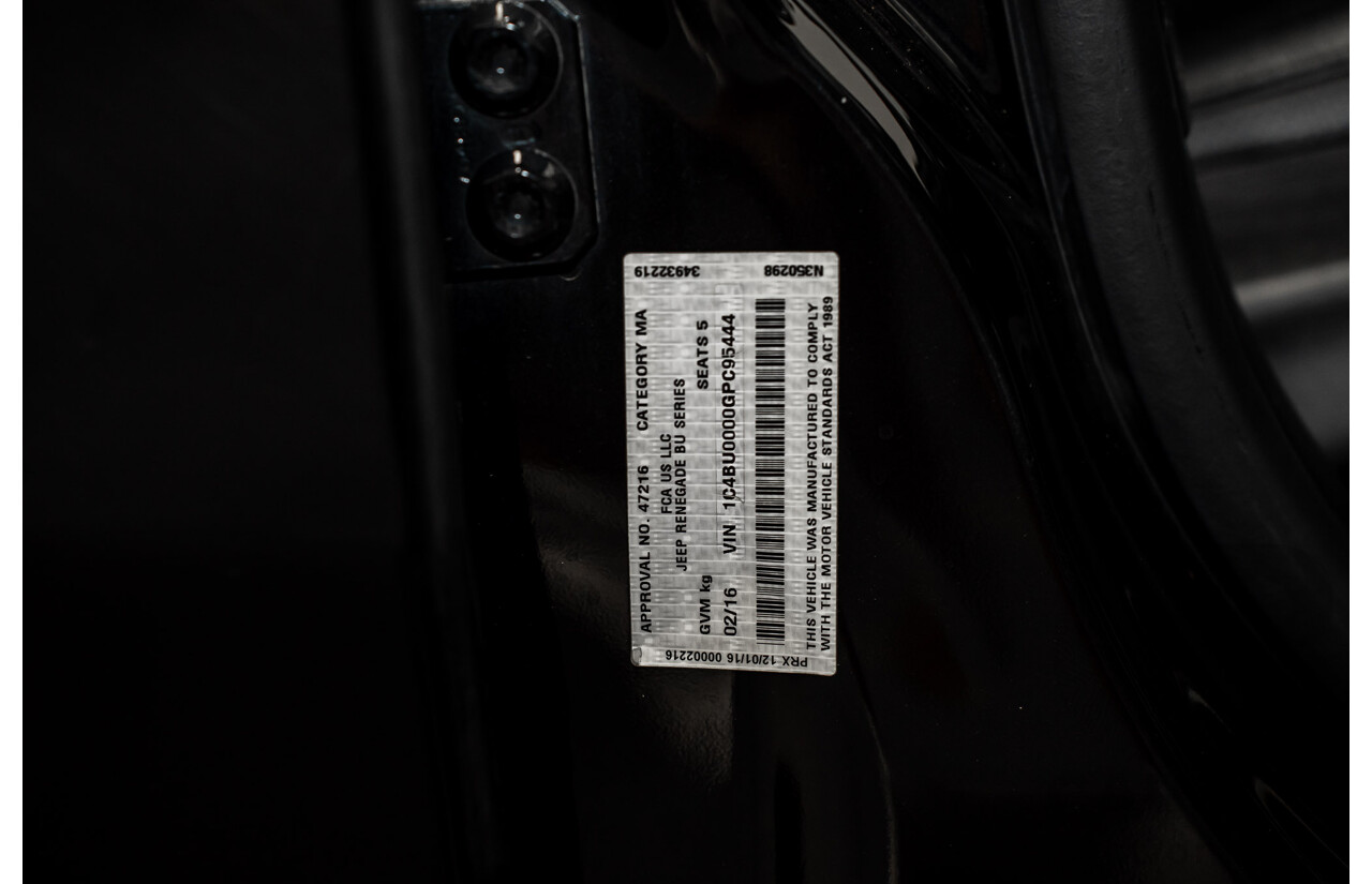 02/2016 Jeep Renegade LIMITED FWD BU 4D Wagon Black Turbo 1.4L