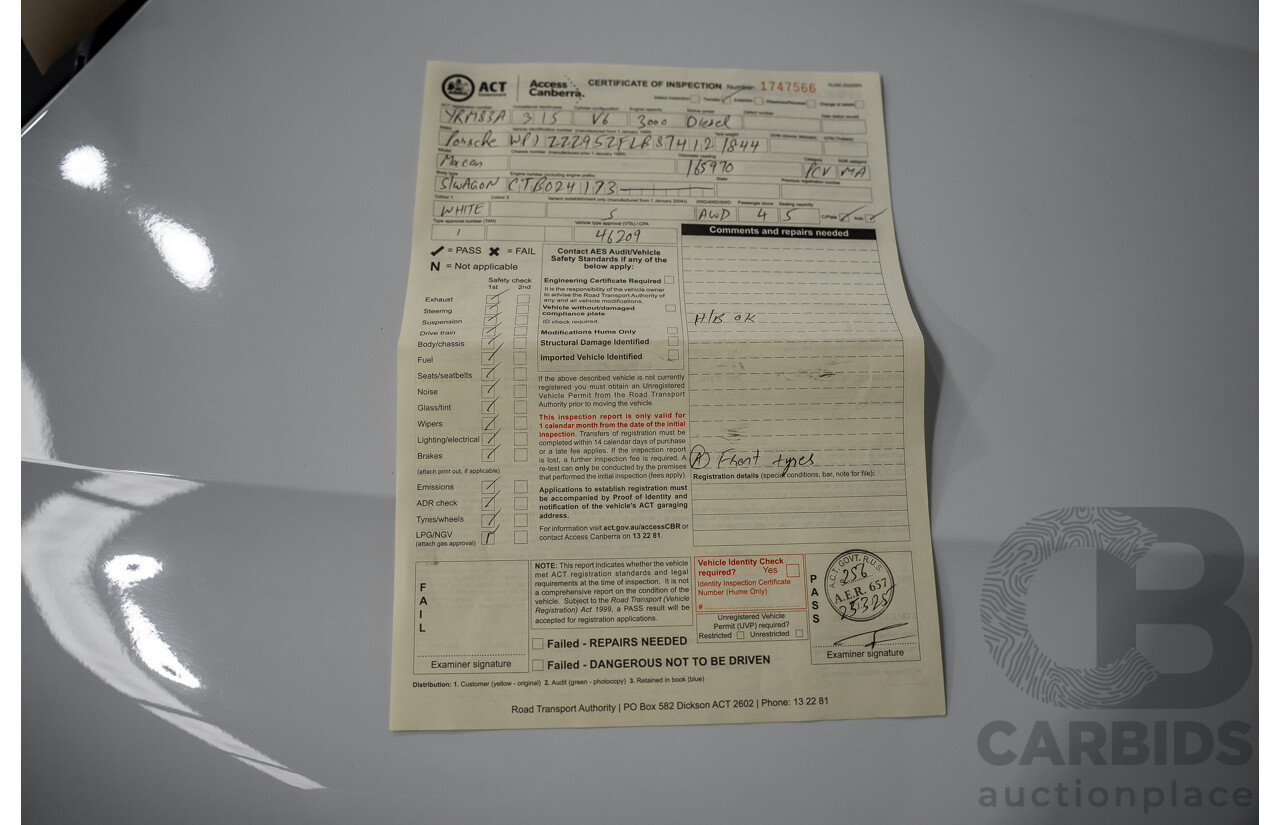 03/2015 Porsche Macan S DIESEL (AWD) MY15 4D Wagon White Turbo Diesel 3.0L