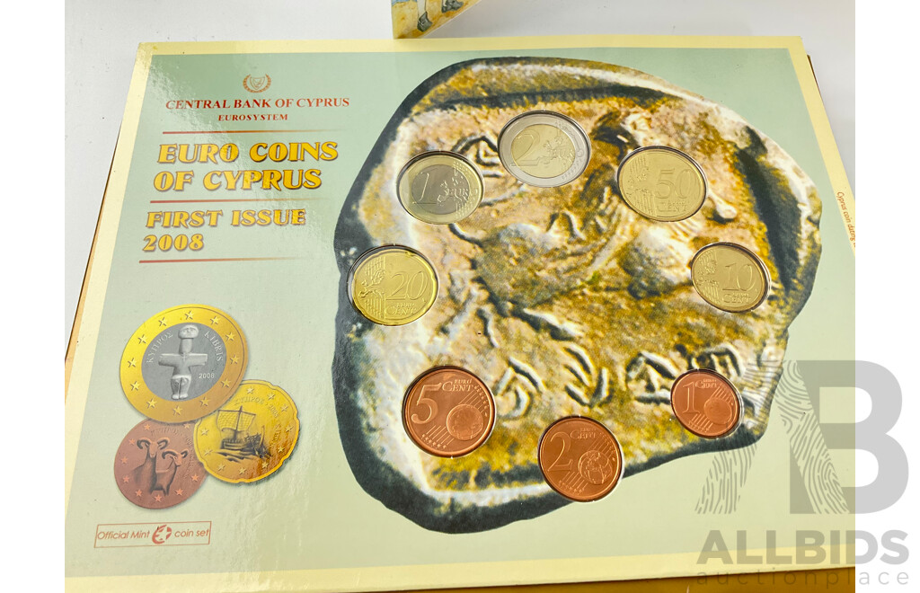 International Coin Sets Including UK 1984, UK/Australia 1988, Cyprus 2008 with Penny Black Crown Replica and Replica Celtic Coins