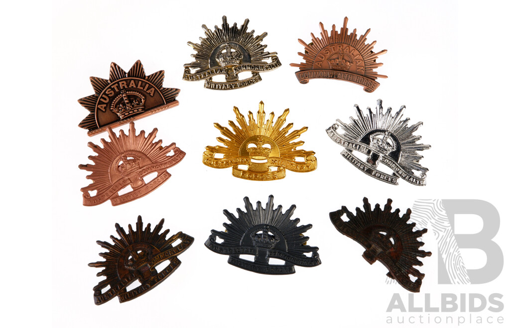 Collection Nine Australian Military Rising Sun Badges