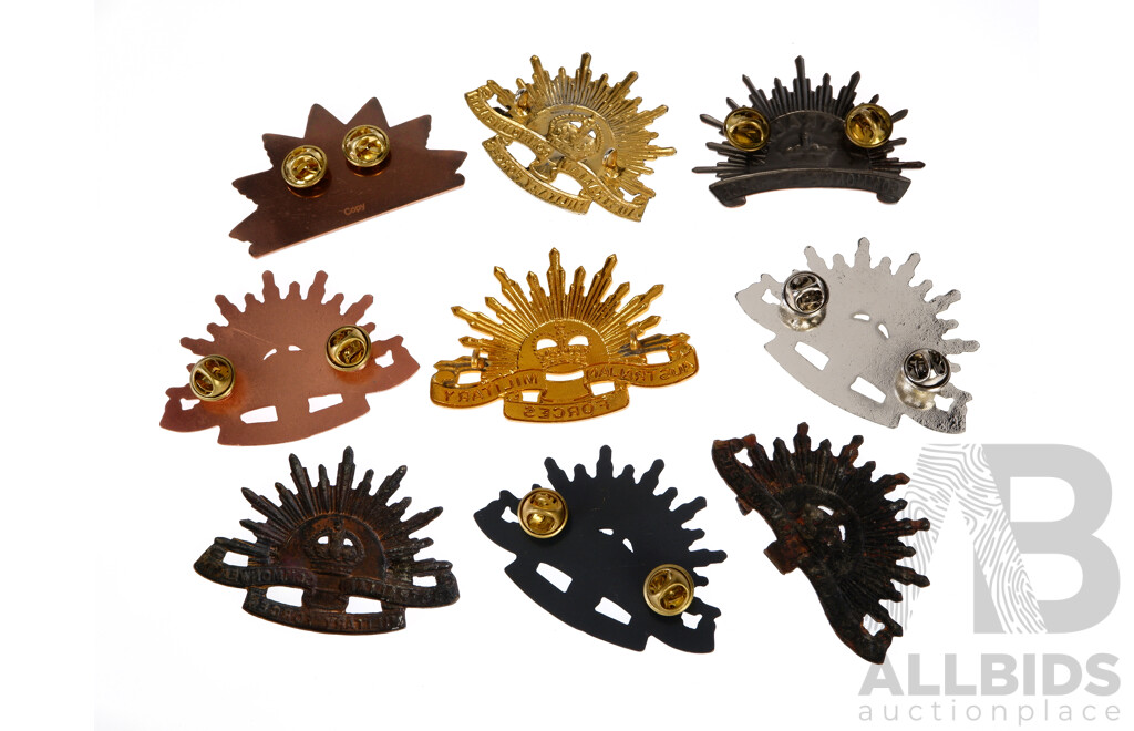 Collection Nine Australian Military Rising Sun Badges