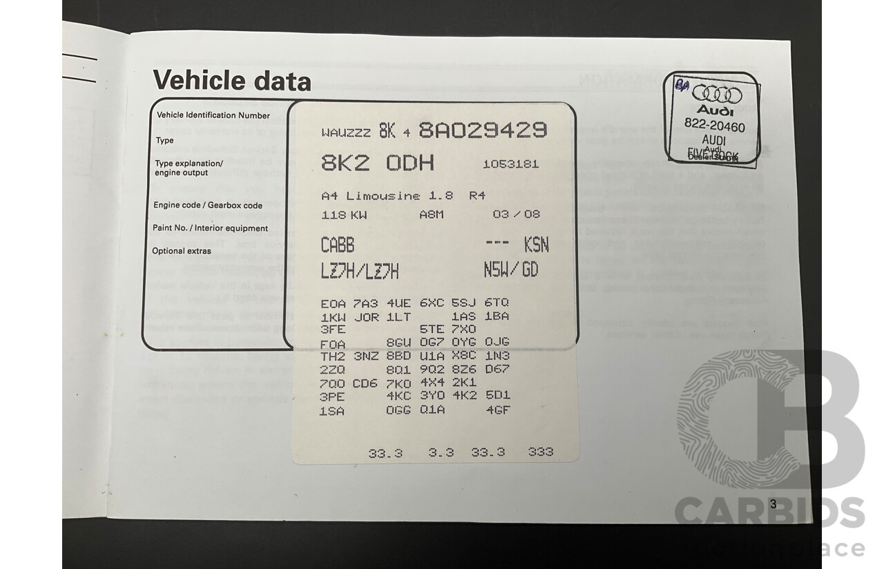 6/2008 Audi A4 1.8 TFSI B8 (8K) 4d Sedan Meteor Grey Pearl Turbo 1.8L