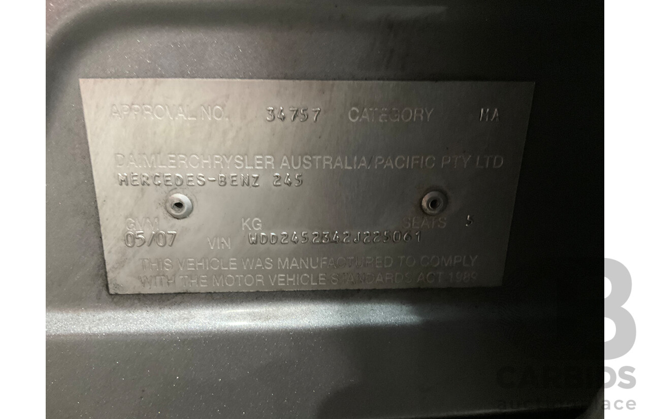 5/2007 Mercedes-Benz B200 Turbo 245 07 Upgrade 5d Hatchback Comet Grey Metallic Turbo 2.0L