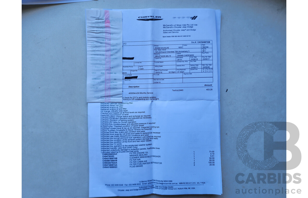 6/2016 Jeep Grand Cherokee Limited 75TH Anniversary (4x4) WK 4d Wagon Black 3.0L