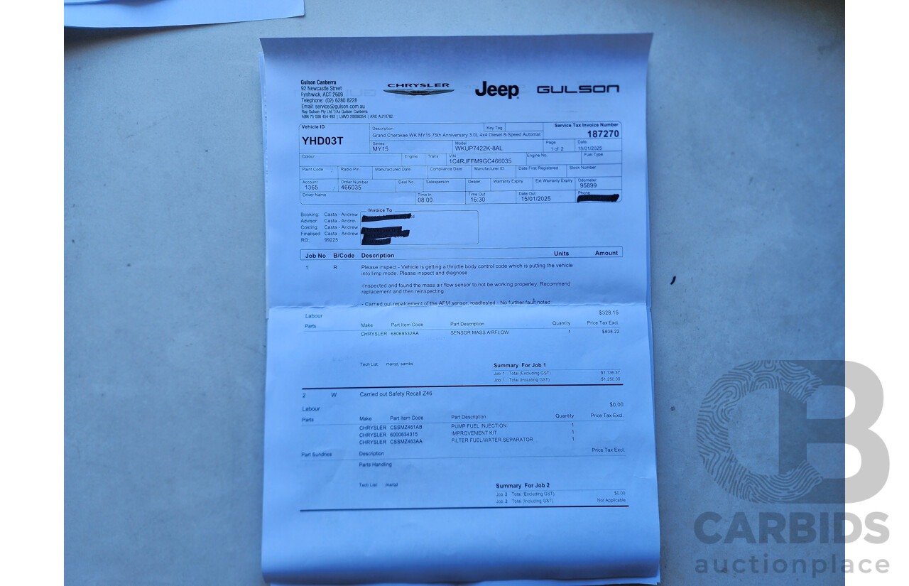 6/2016 Jeep Grand Cherokee Limited 75TH Anniversary (4x4) WK 4d Wagon Black 3.0L