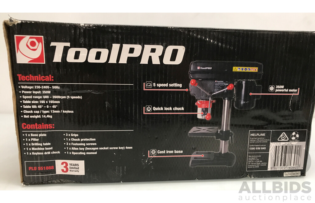 ToolPro 13mm 350W Drill Press - Brand New