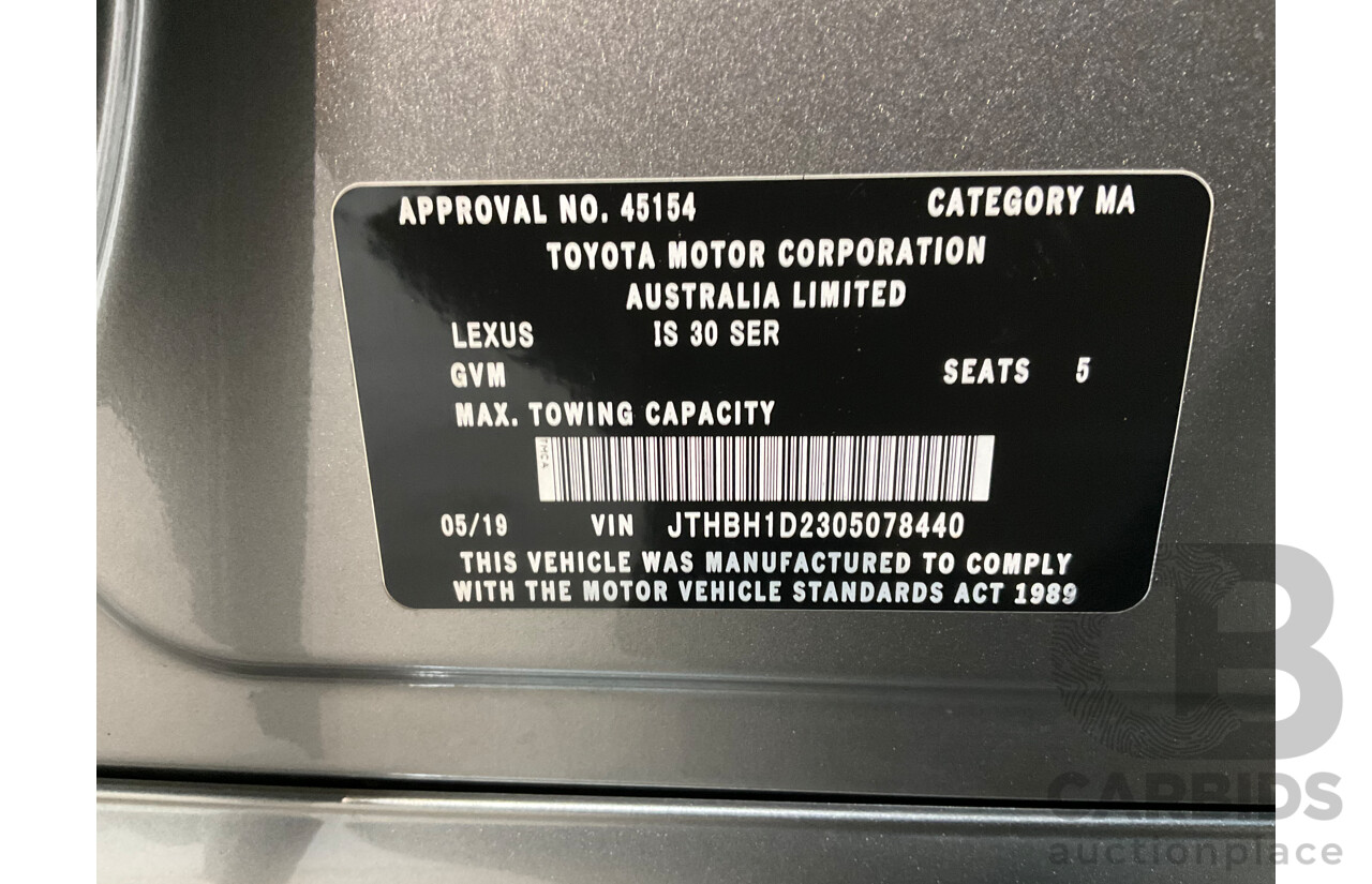 05/2019 Lexus IS300h Luxury Hybrid AVE30R (RWD) 4d Sedan Titanium Silver Metallic 2.5L - Hybrid