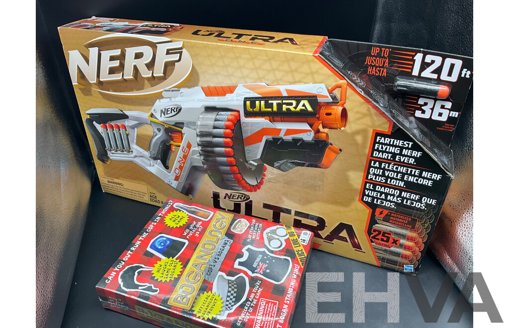NERF Ultra One Motorised Blaster and BOGANOLOGY Game - Lot of 2