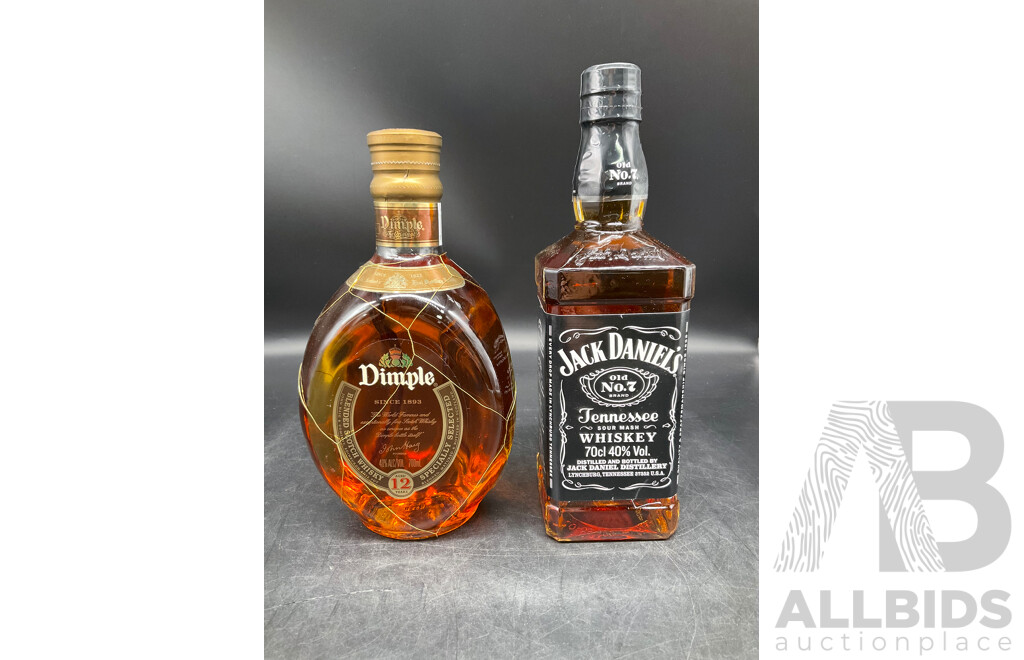 DIMPLE Scotch Whisky 700ML, JACK DANIELS Whisky 700ml  - Lot of 2