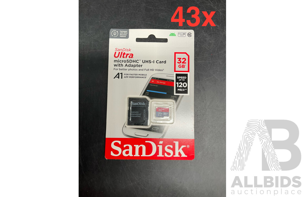 SanDisk 32GB Ultra Micro SDHC UHS-I Memory Card with Adapter - Lot of 43