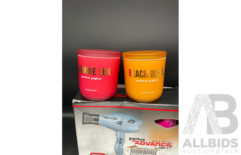 PARLUX Hair Dryer Pink, 2x Candle, Kmart Shirt and 5x Expres Post Prepaid Satchels - Lot of 9