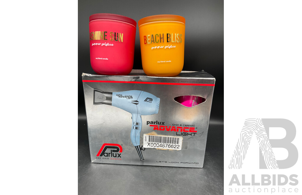 PARLUX Hair Dryer Pink, 2x Candle, Kmart Shirt and 5x Expres Post Prepaid Satchels - Lot of 9