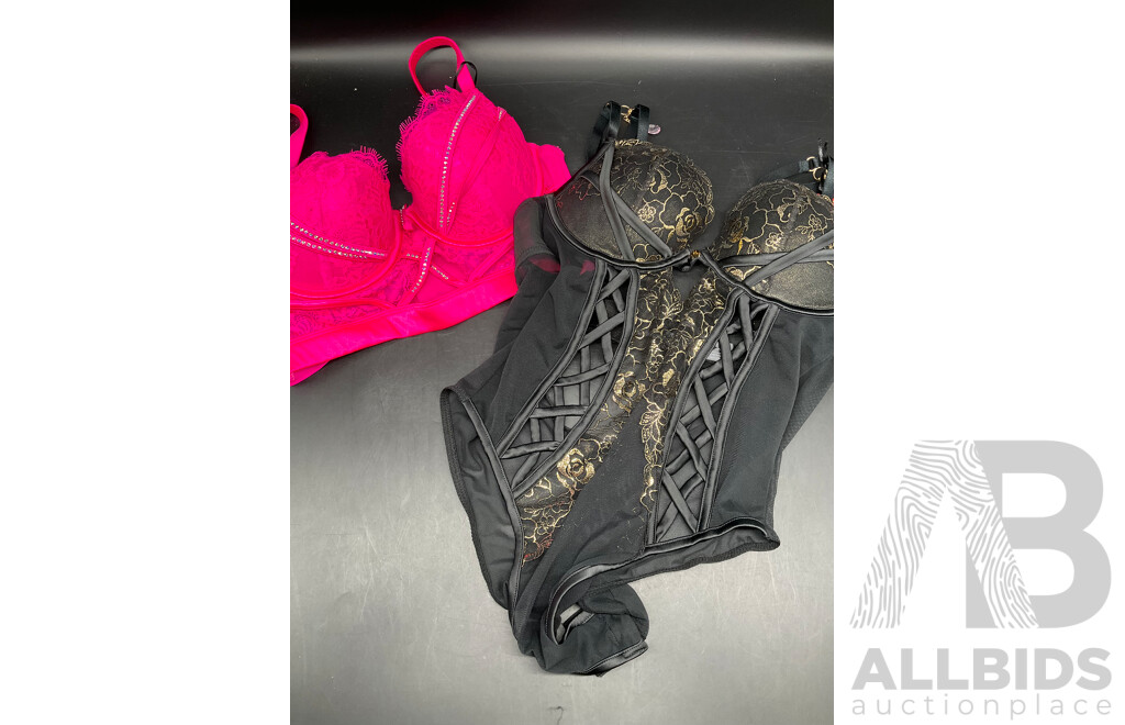 SKYN Pulse Massager Pack,  Ankle and Wrist Cuffs, Costumes and BRAS N THING Lingerie - Lot of 6