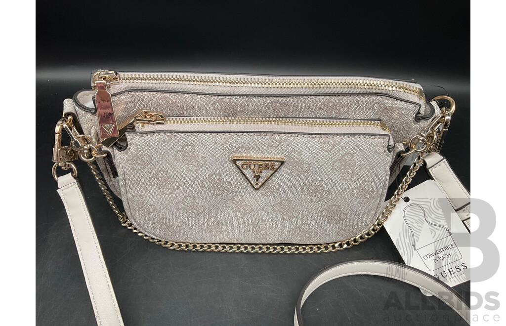 GUESS White Logo NOELLE Mini Double Crossbody Pouch Bag - ORP $159