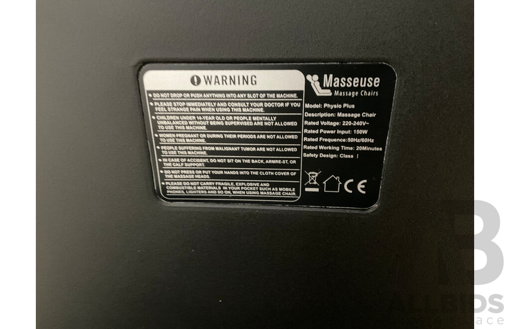 MASSEUSE Massage Chairs - Model Physio Plus - ORP $9995
