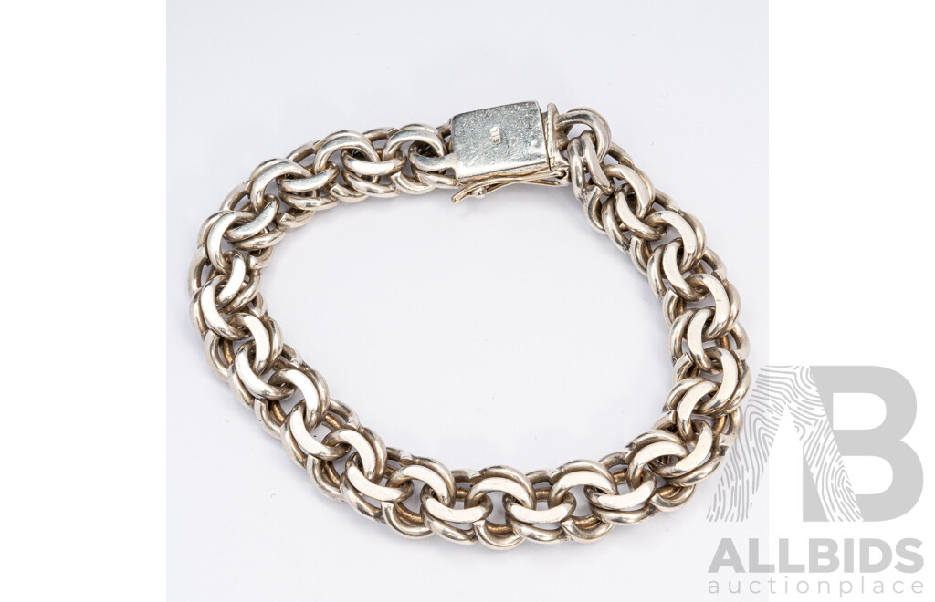 Vintage Sterling Silver Fancy Curb Link Bracelet, 19cm, 37.85 Grams
