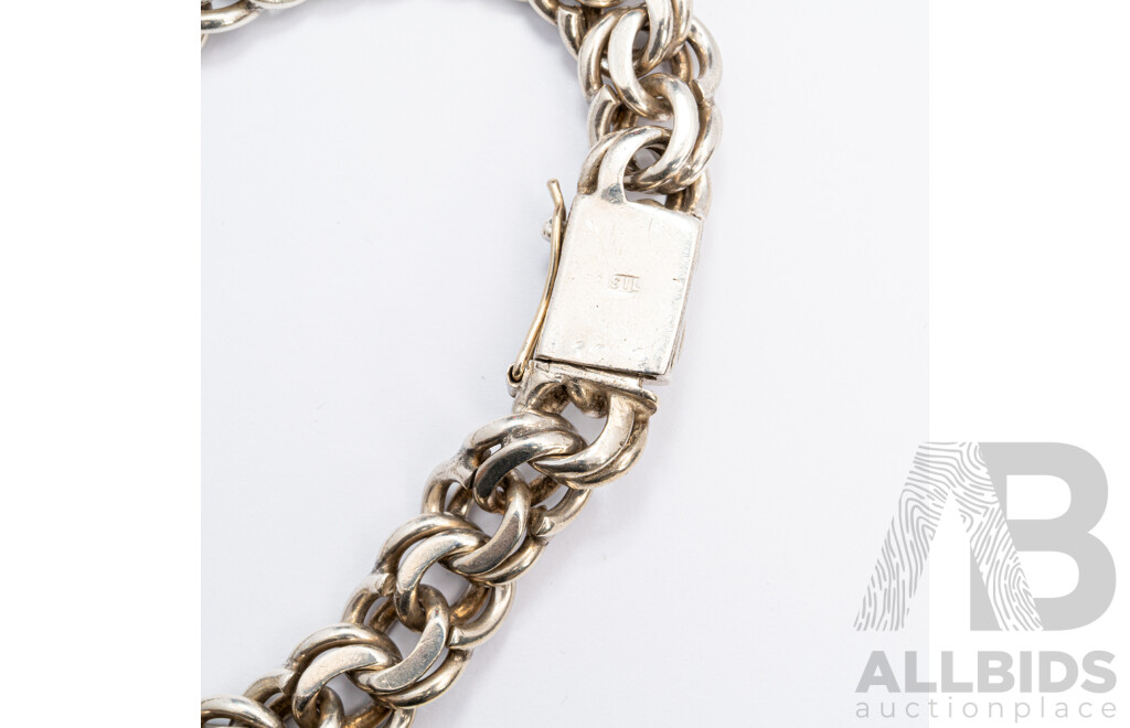 Vintage Sterling Silver Fancy Curb Link Bracelet, 19cm, 37.85 Grams