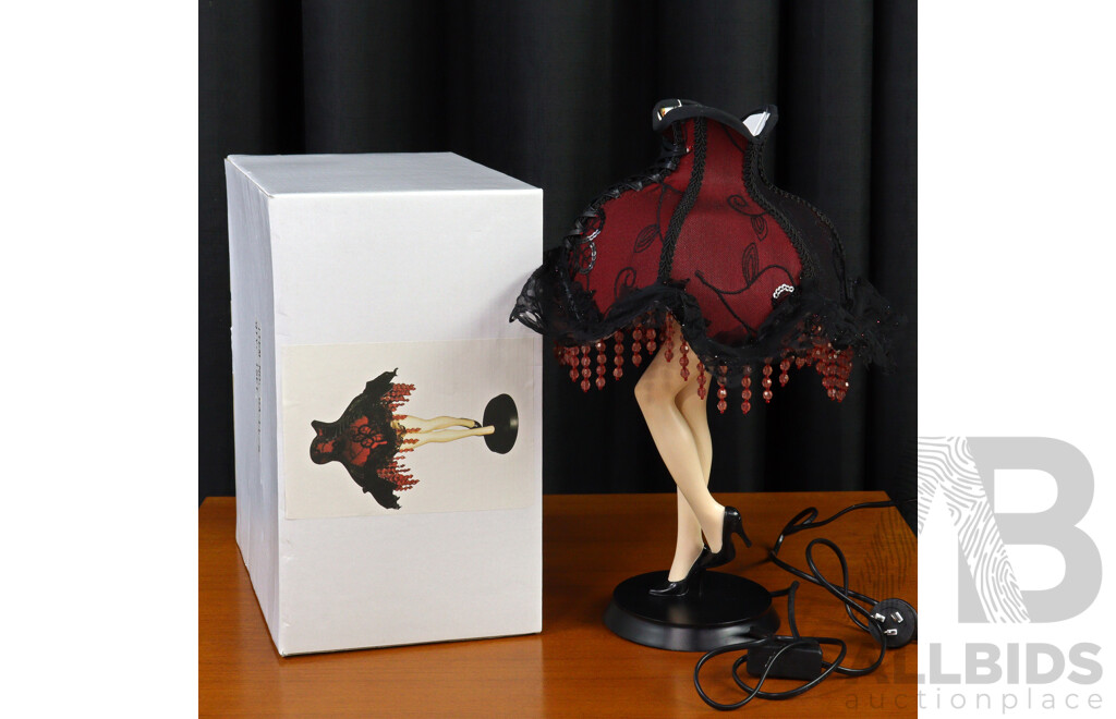Modern Legs Lamp with Black and Red Lace Shade
