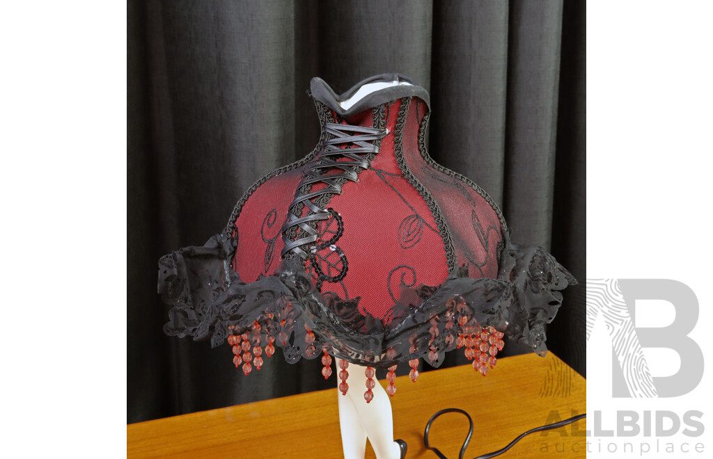 Modern Legs Lamp with Black and Red Lace Shade