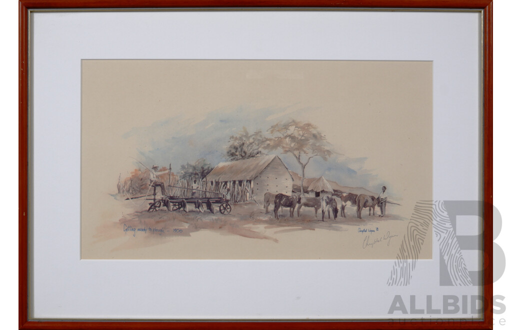 Chrystal Wynn, (20th Century, Zimbabwean), Getting Ready to Plough, 1900, (1980), Quality Repproduction of Original Watercolour, 34 x 49 cm (frame)