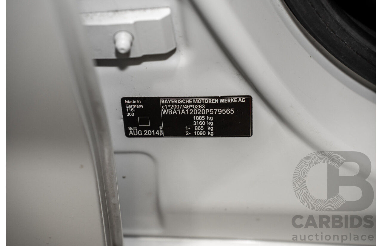 10/2014 BMW 116i SPORT LINE RWD F20 MY13 5D Hatchback White Turbo1.6L