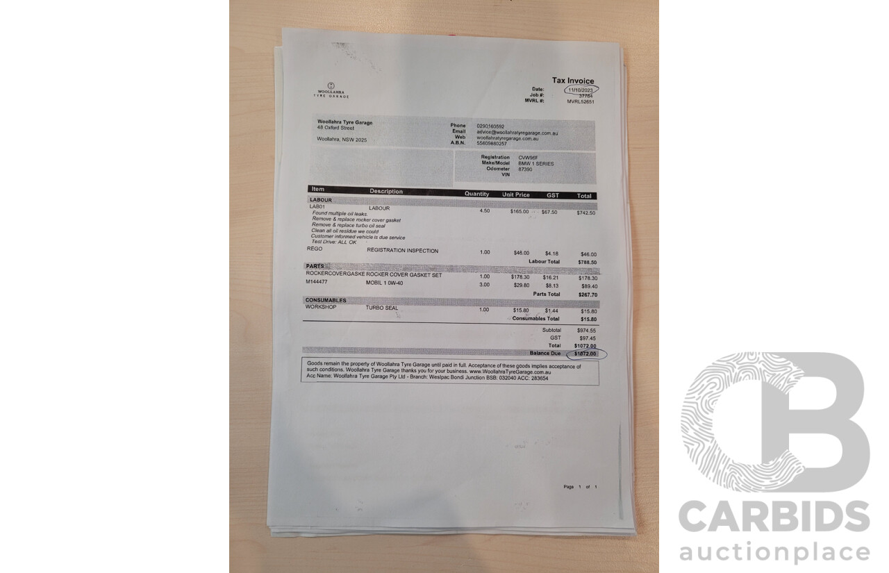 10/2014 BMW 116i SPORT LINE RWD F20 MY13 5D Hatchback White Turbo1.6L