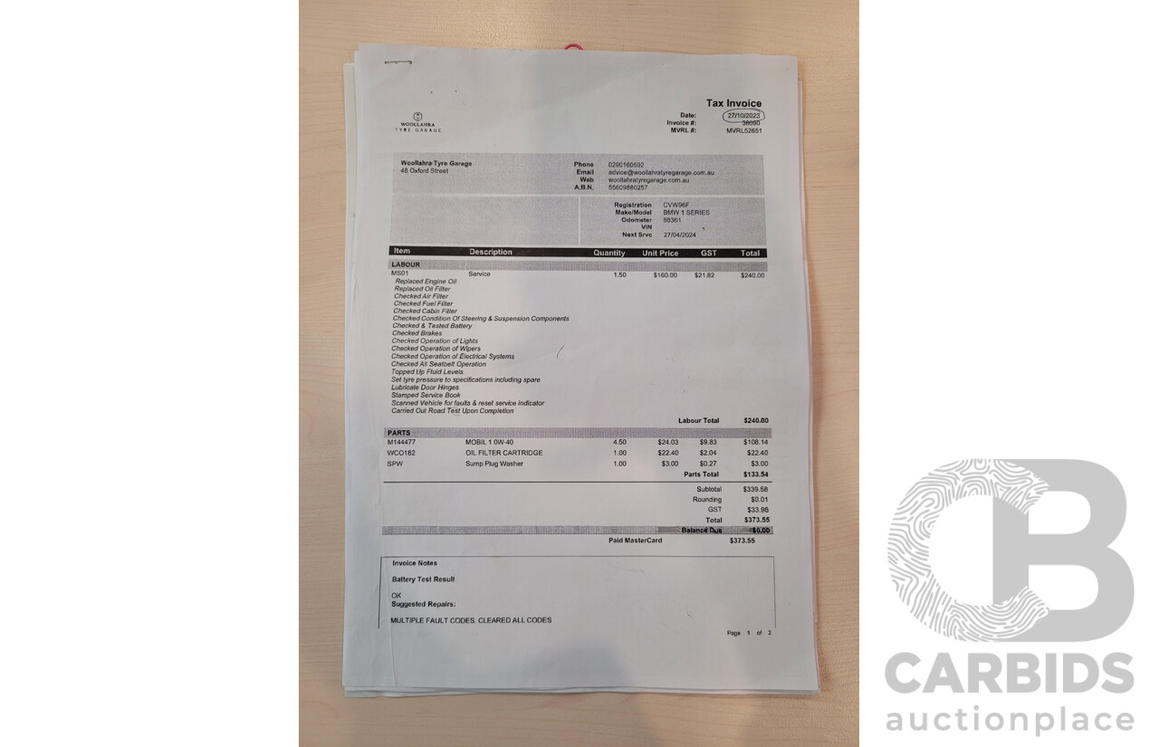 10/2014 BMW 116i SPORT LINE RWD F20 MY13 5D Hatchback White Turbo1.6L