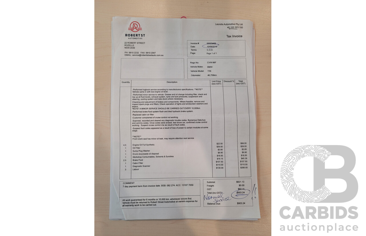 10/2014 BMW 116i SPORT LINE RWD F20 MY13 5D Hatchback White Turbo1.6L