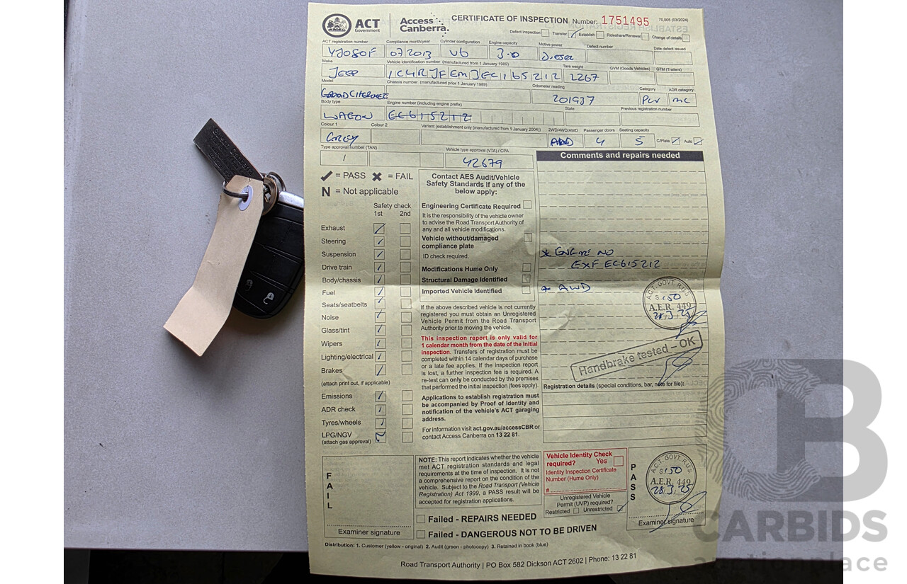 7/2013 Jeep Grand Cherokee Laredo (4x4) WK MY13 4d Wagon Grey 3.0L