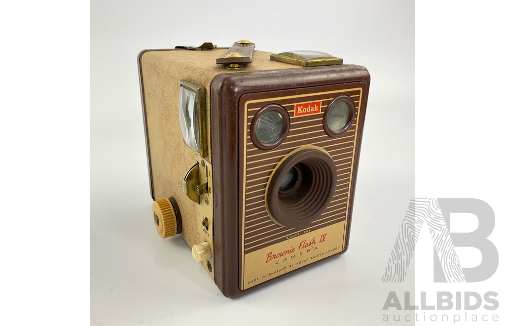 Vintage Kodak Brownie Flash IV, Kodak Tourist and Deluxe Seven Jewels Travel Alarm Clock, Made in Germany