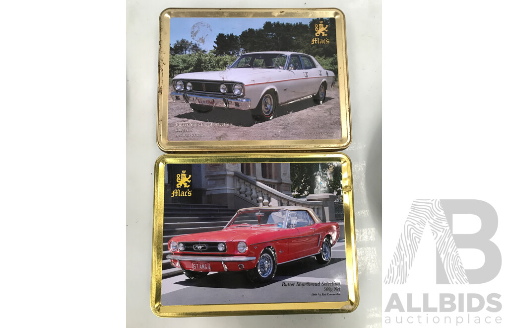 Holden Commodore 14 Inch Hub Caps and Vintage Mar's Collectible Biscuit Tins