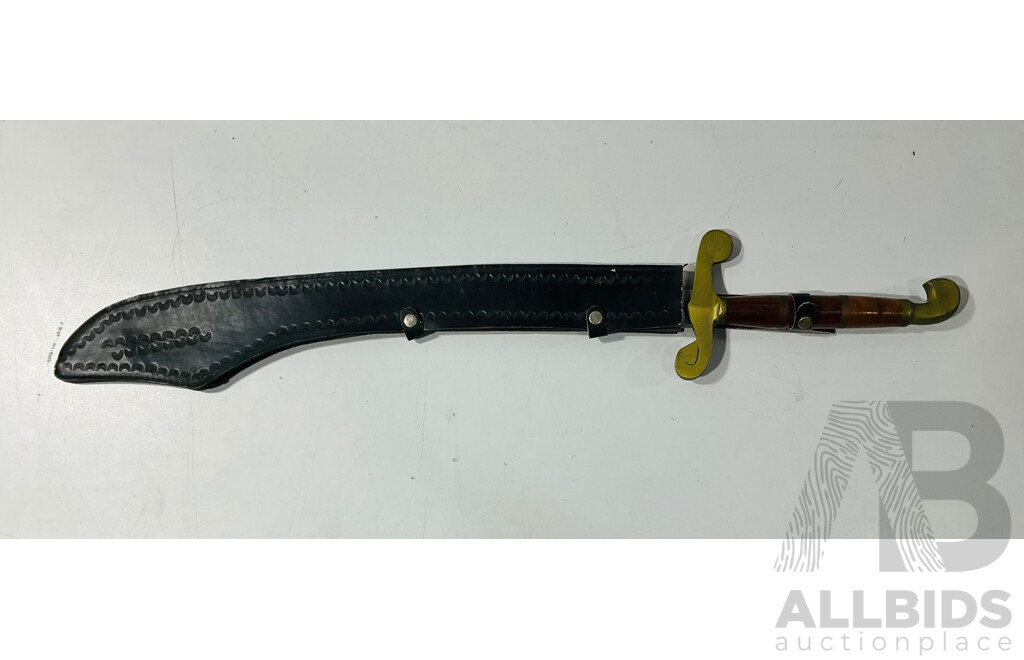 Display Scimitar with Brass Handle, Pommel and Crossguard & Leather Sheath