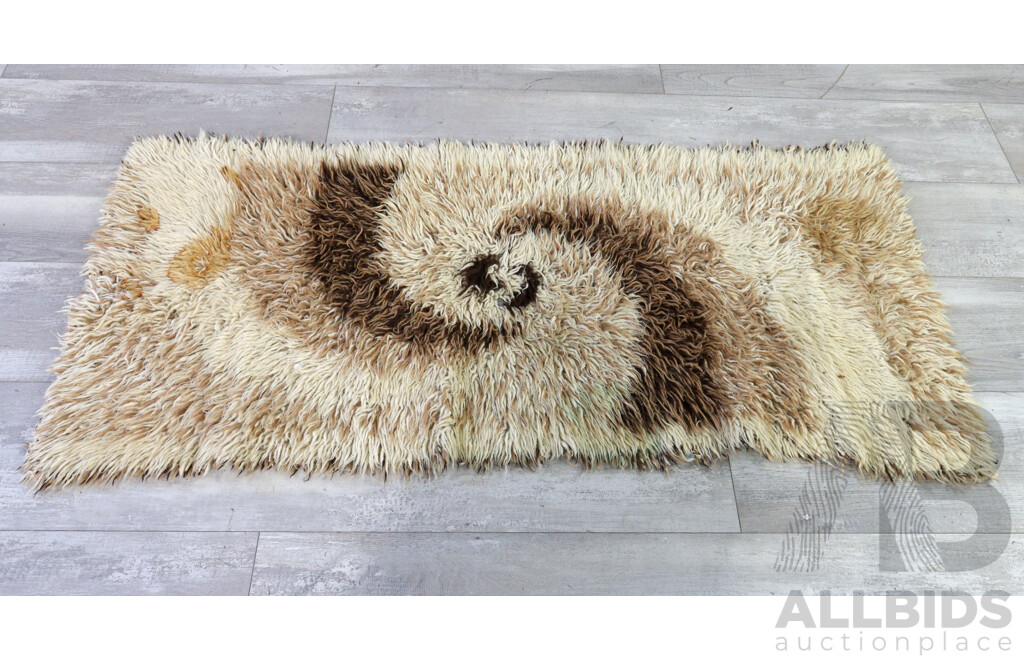 Two Mid Century Retro Flokati Wool Rugs with Swirl Design