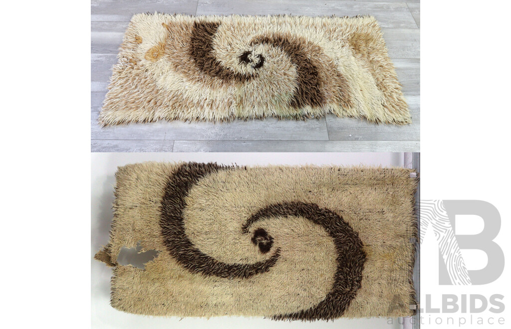 Two Mid Century Retro Flokati Wool Rugs with Swirl Design