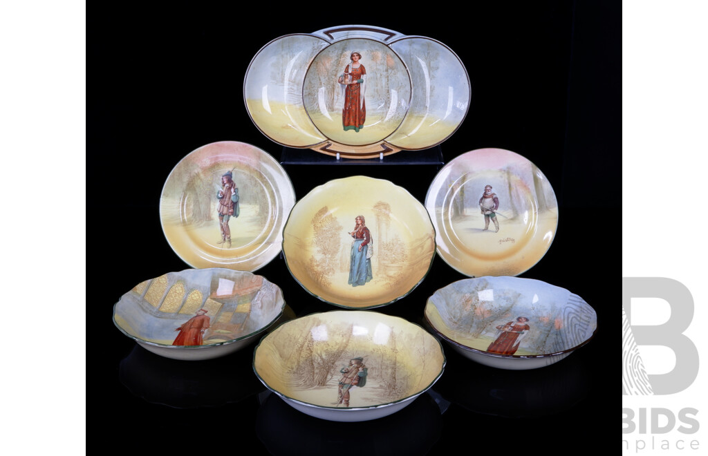 Collection Seven Pieces Antique Royal Doulton Shakespeare Porcelain Including Appetizer Dish