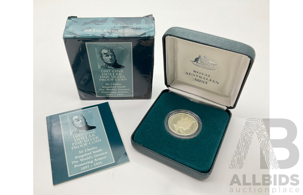 Australian 1997 $1 Fine Silver PROOF Coin, Charles Kingsford Smith