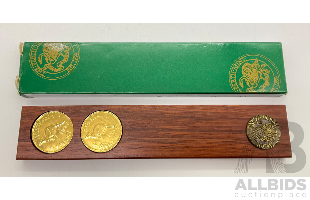 Australian Perth Mint 1948 Two Up Kit Including Two Gold Plated 1948 Pennies