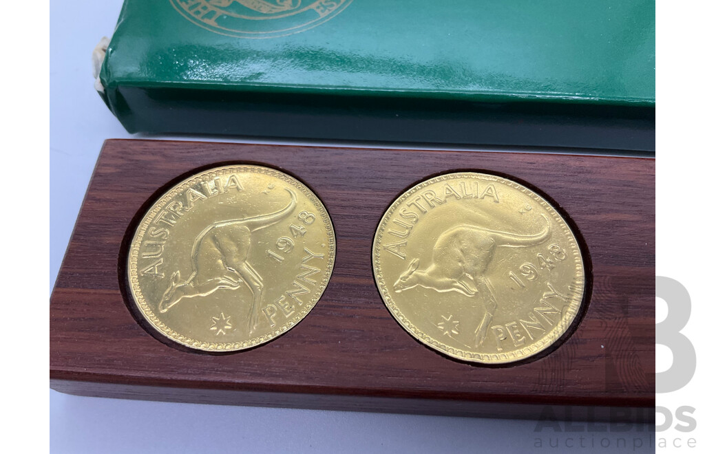 Australian Perth Mint 1948 Two Up Kit Including Two Gold Plated 1948 Pennies