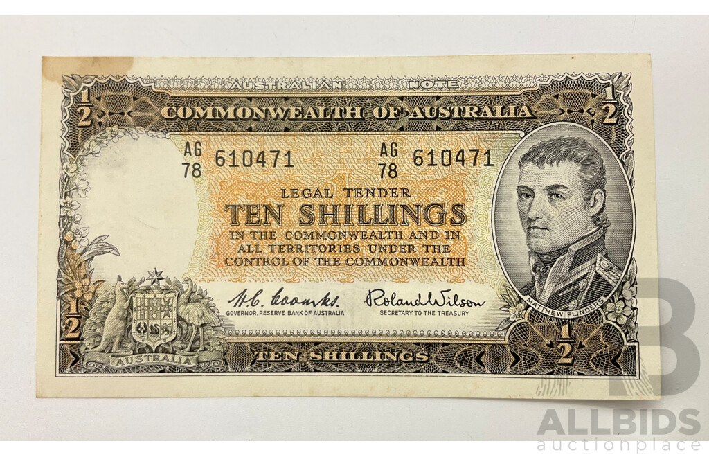 Australian 1961 Coombs Wilson 10/- R17 Note AG78 610471.