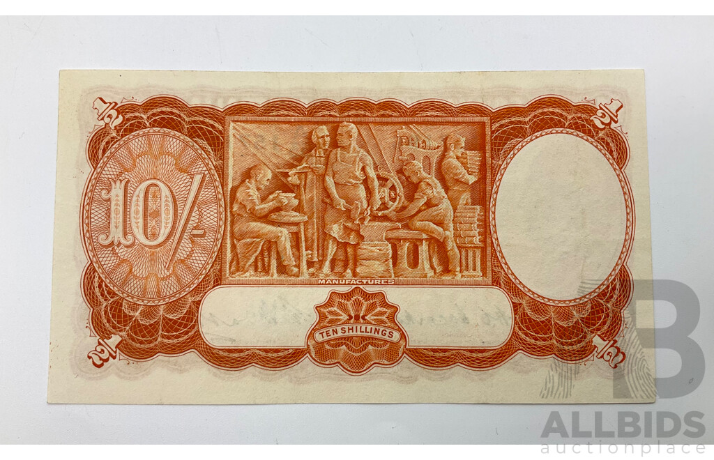 Australian 1949 Coombs Watt R14 10/- Note. A53 157195.