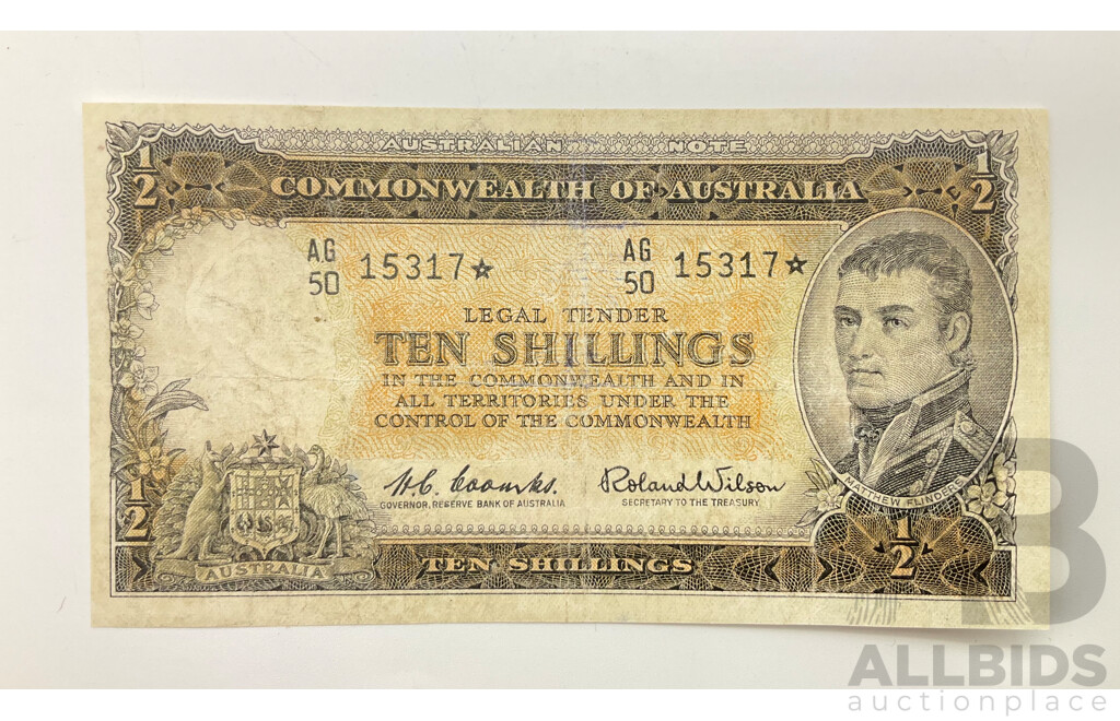 Australian 1954 Coombs Wilson R16S 10/- STAR Note, AG50 15317