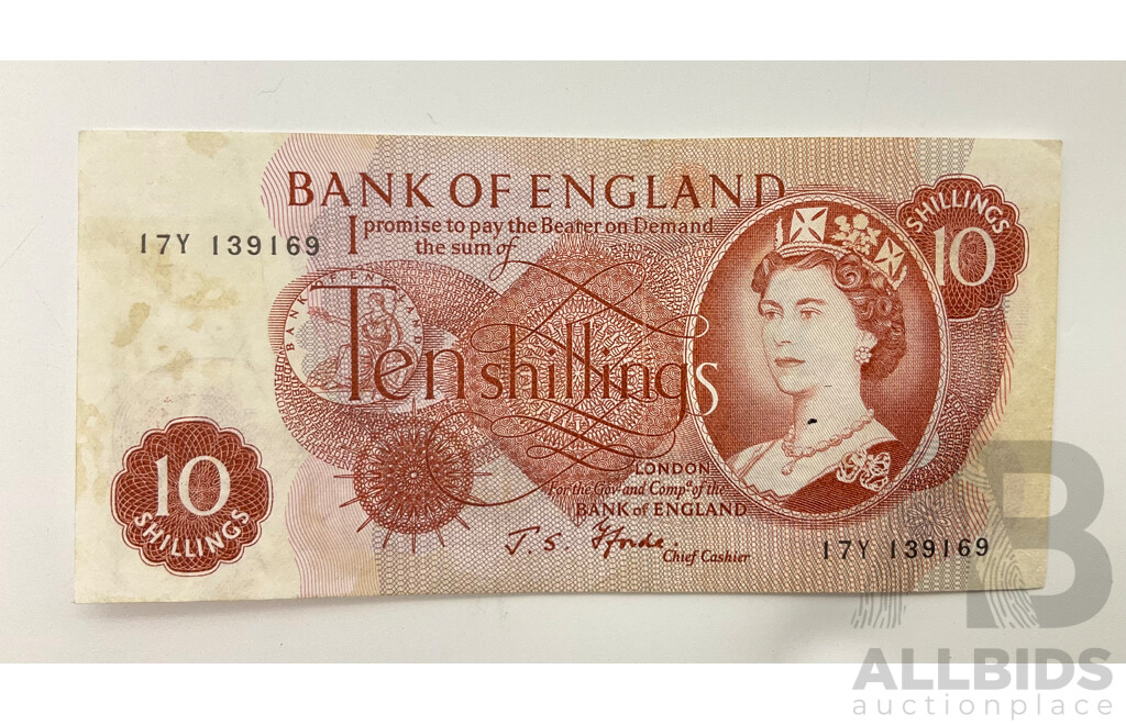 1960s Bank of England 10/- Note 17Y 139169