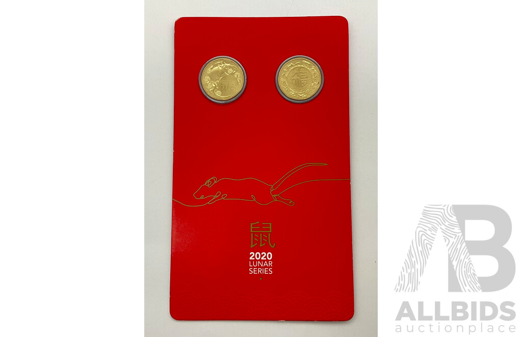 Australian 2020 Lunar Series UNC 2 $1 Coin Set, Year of the Rat,