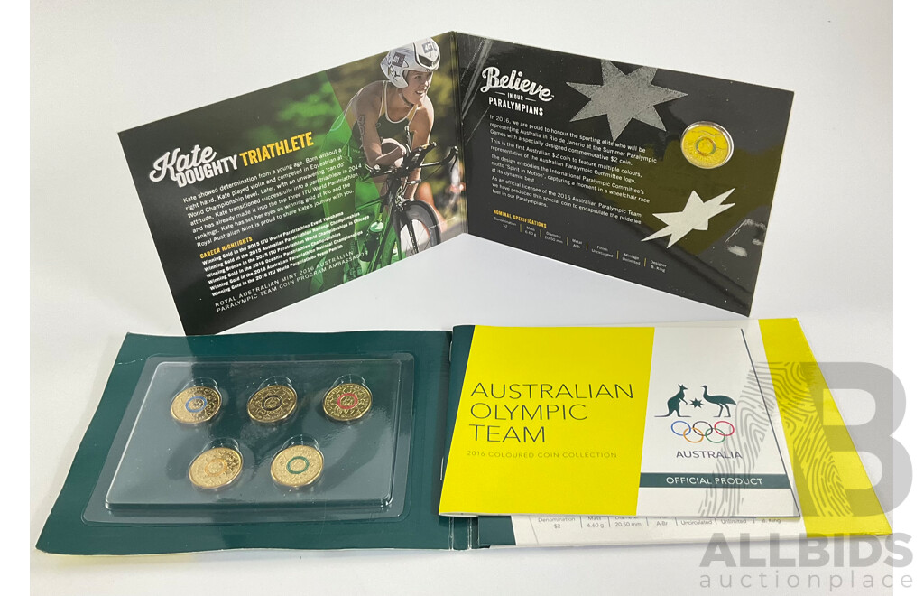 Australian 2016 Commonwealth Games Coin Sets. Six Coloured $2 Coins.